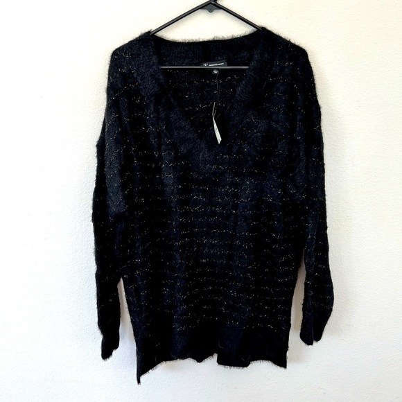 INC International Concepts Eyelash Pullover Black & Gold Sweater - Picture 1 of 8